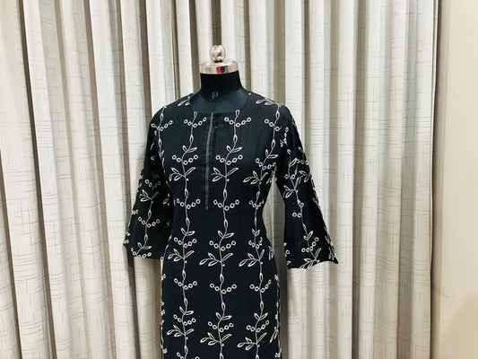 Black & White Embroidered Kurti Set