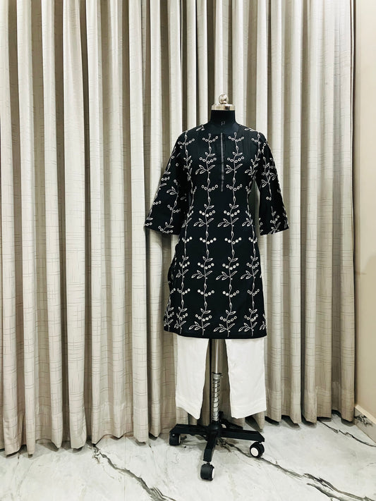 Black & White Embroidered Kurti Set